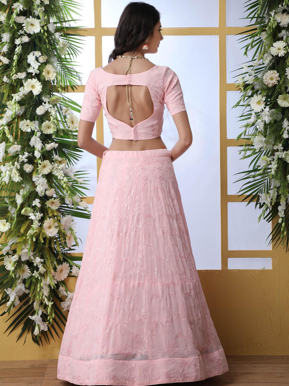 Odette Women Baby Pink Sequins Georgette Semi Stitched Lehenga With Unstitched Blouse - Image 2