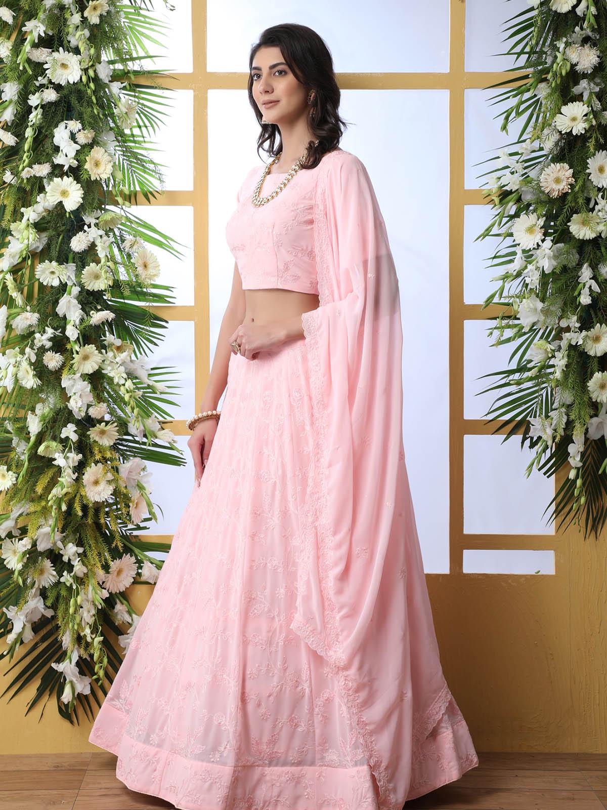 Odette Women Baby Pink Sequins Georgette Semi Stitched Lehenga With Unstitched Blouse - Image 5
