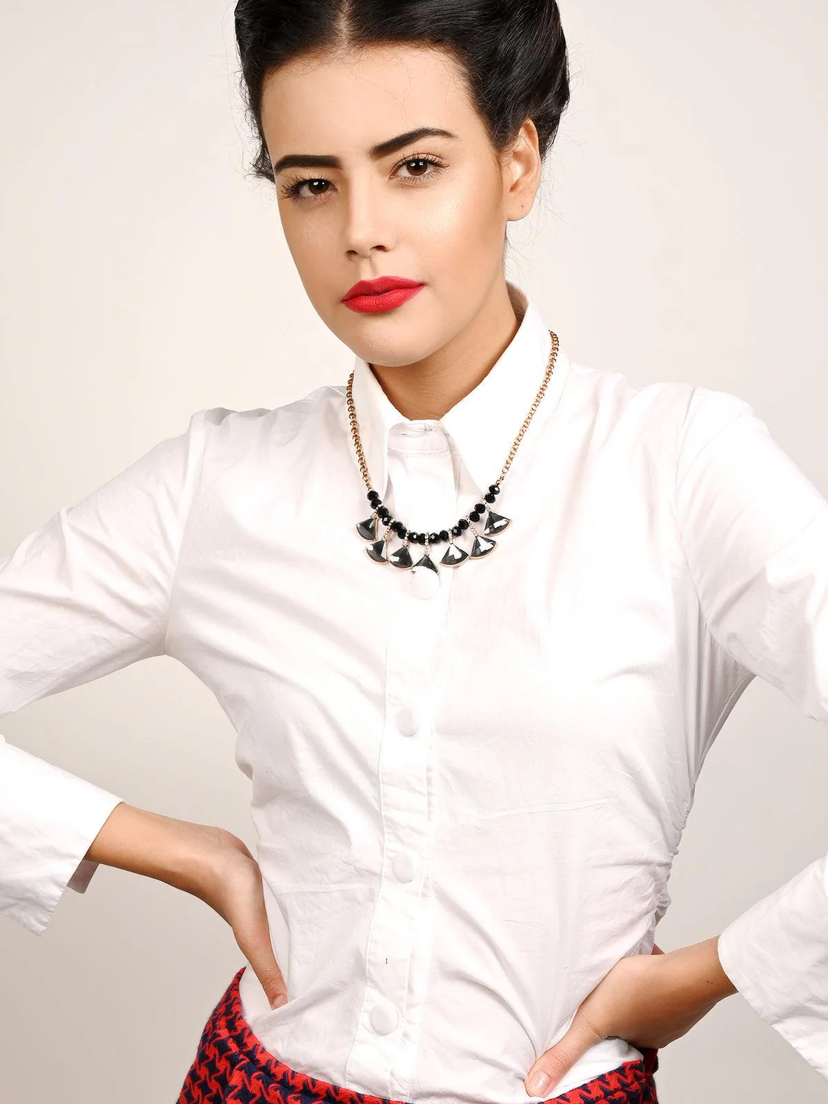 Odette Women Beaded Black Color Necklace With Grey Rhine Stone Droppings - Image 2