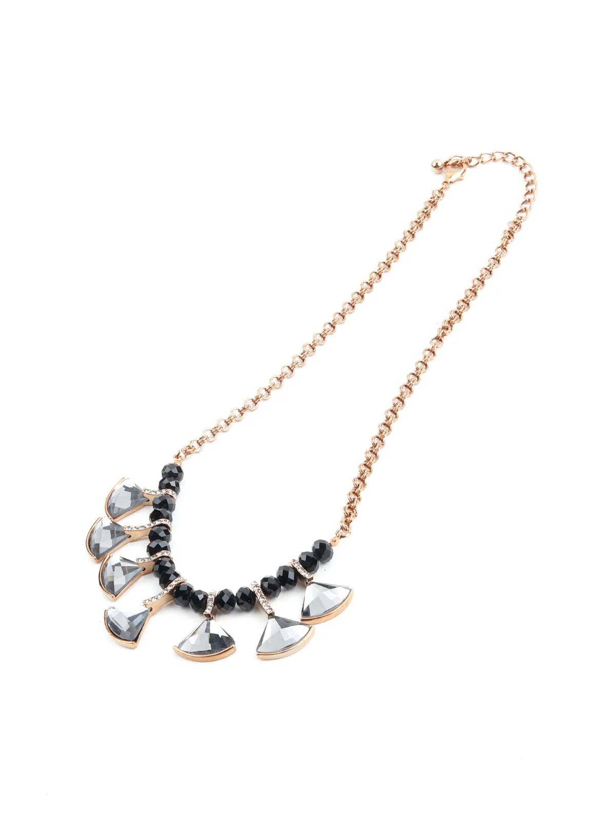 Odette Women Beaded Black Color Necklace With Grey Rhine Stone Droppings - Image 4