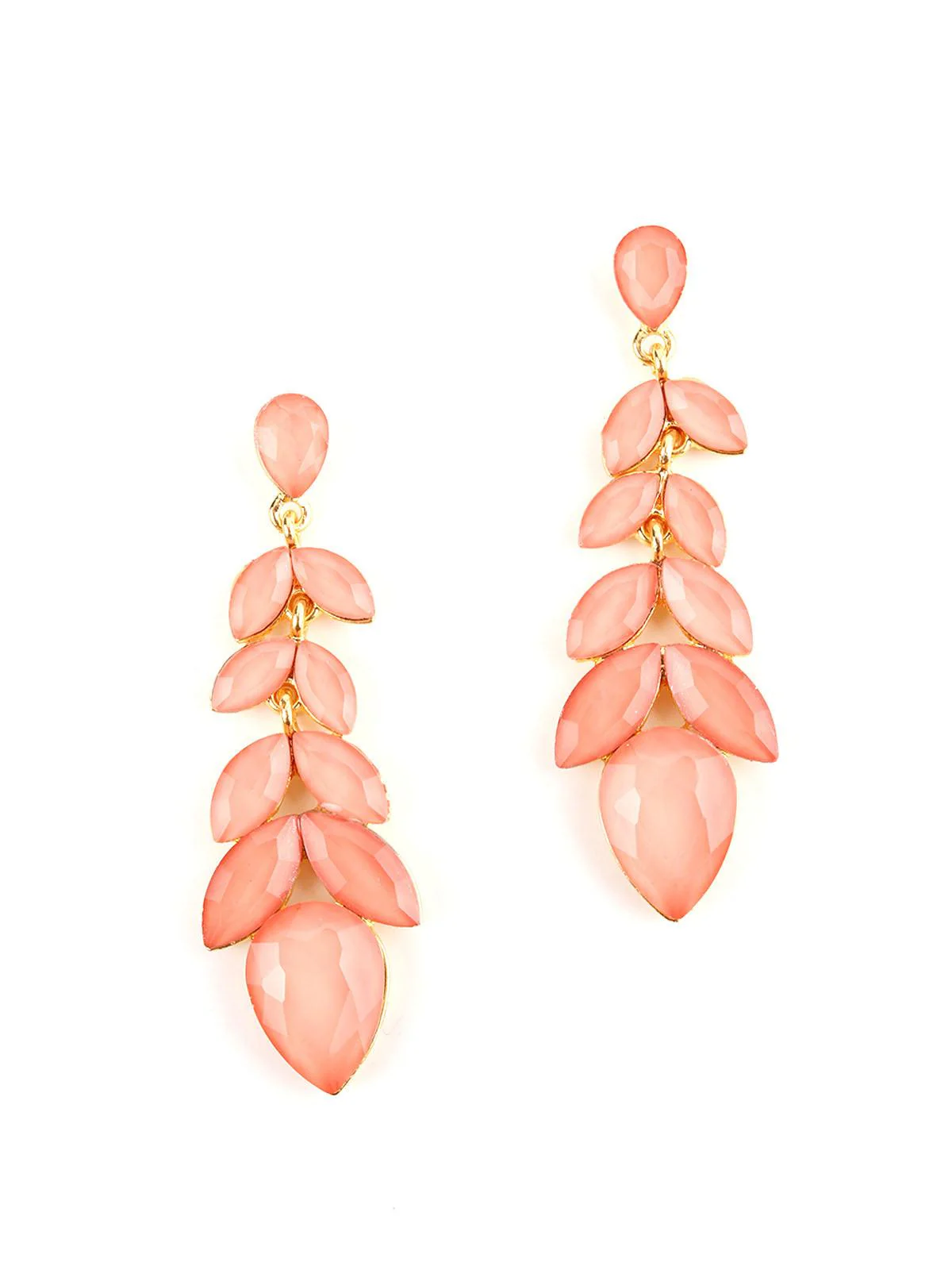 Odette Women Beautiful Coral Pink Crystal Drop Earrings - Image 3