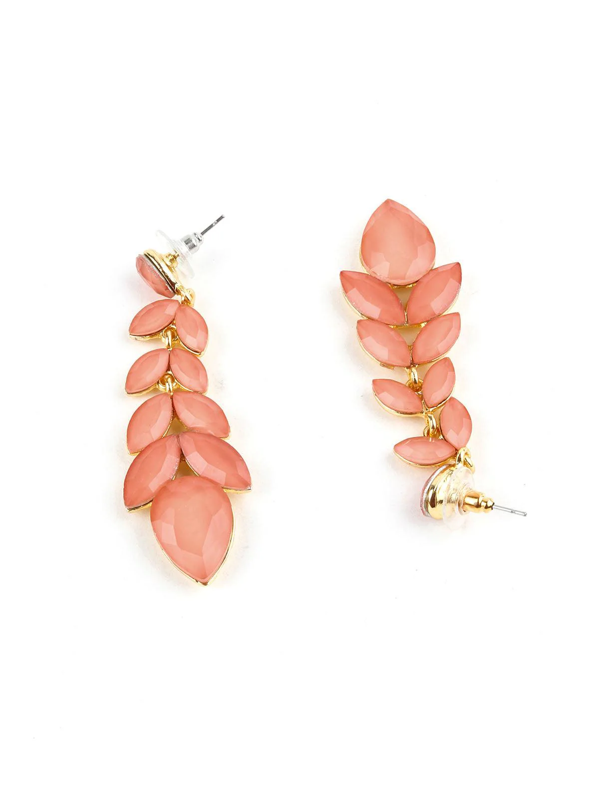 Odette Women Beautiful Coral Pink Crystal Drop Earrings - Image 4