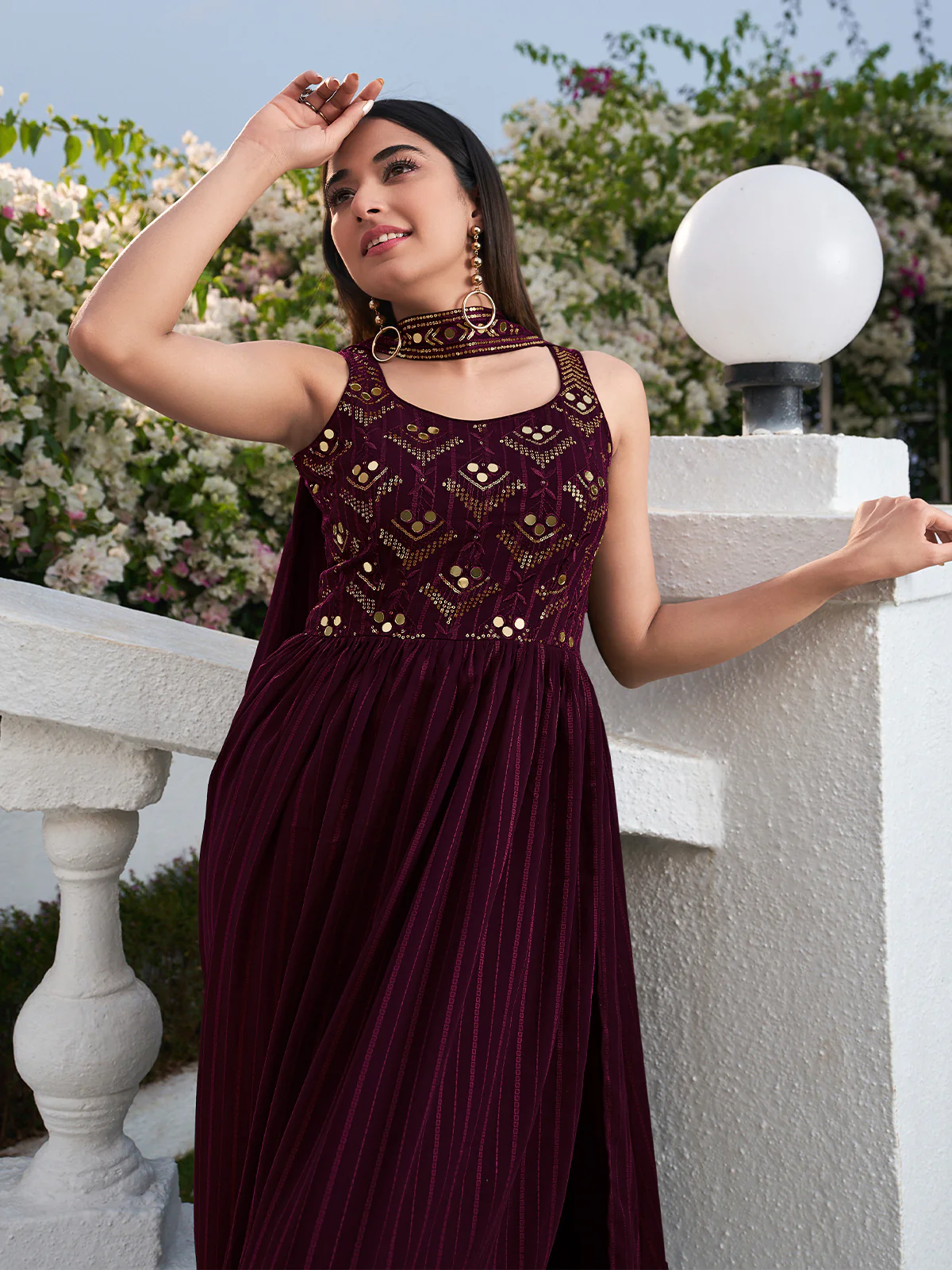 Odette Women Beautiful Embroidered Purple Georgette Semi Stitched Gown - Image 4