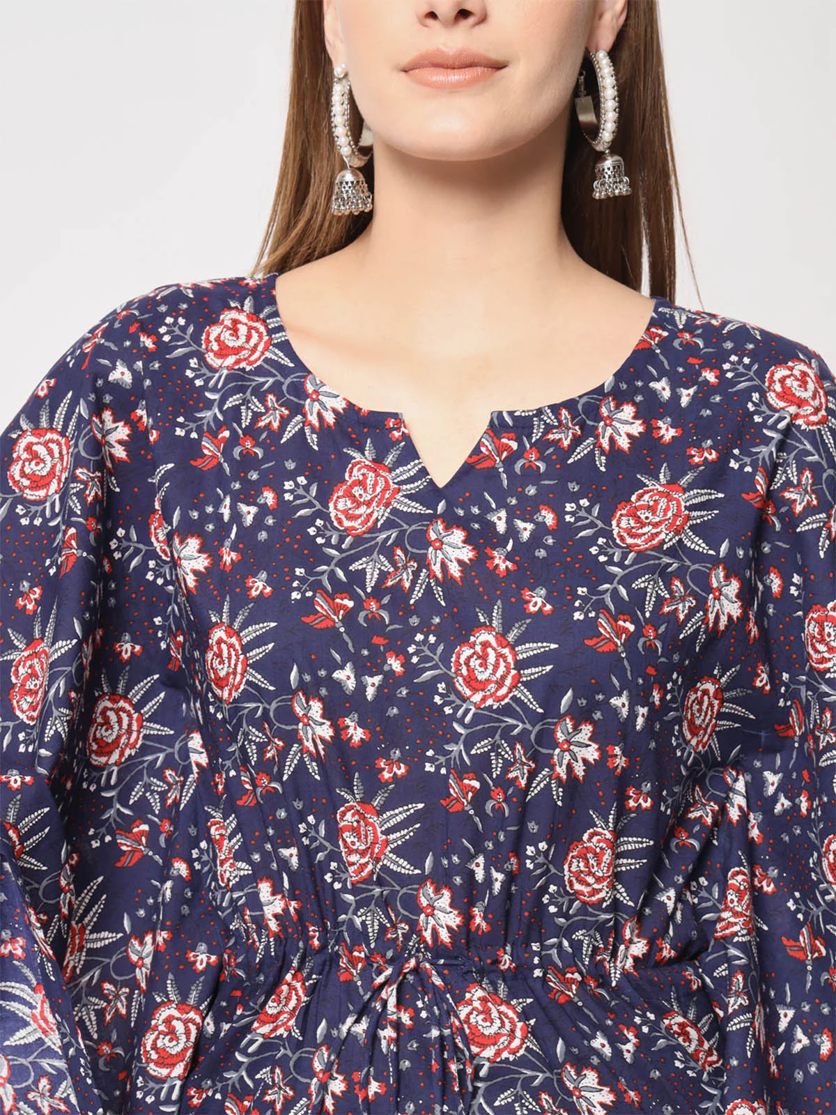 Odette Women Beautiful Dark Blue Cotton Printed Stitched Kurta Set - Image 6