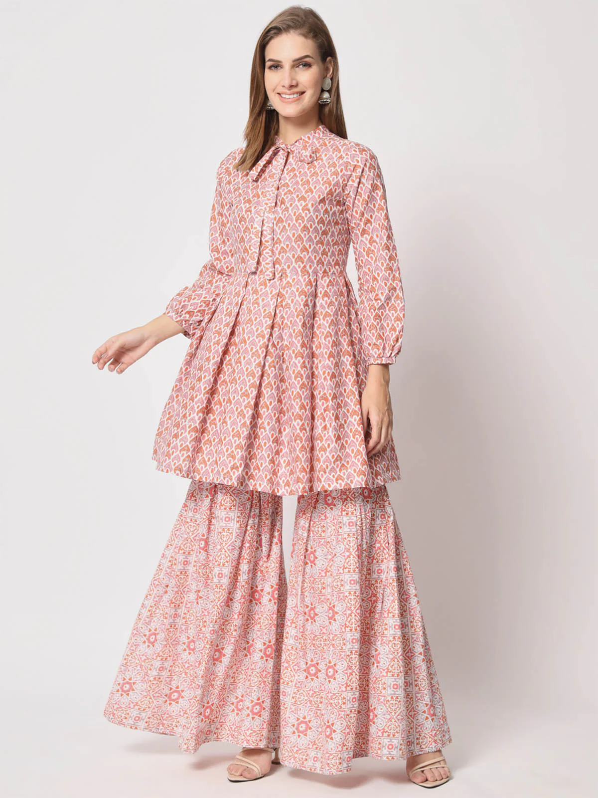 Odette Women Beautiful Pink Cotton Printed Stitched Kurta Set - Image 2
