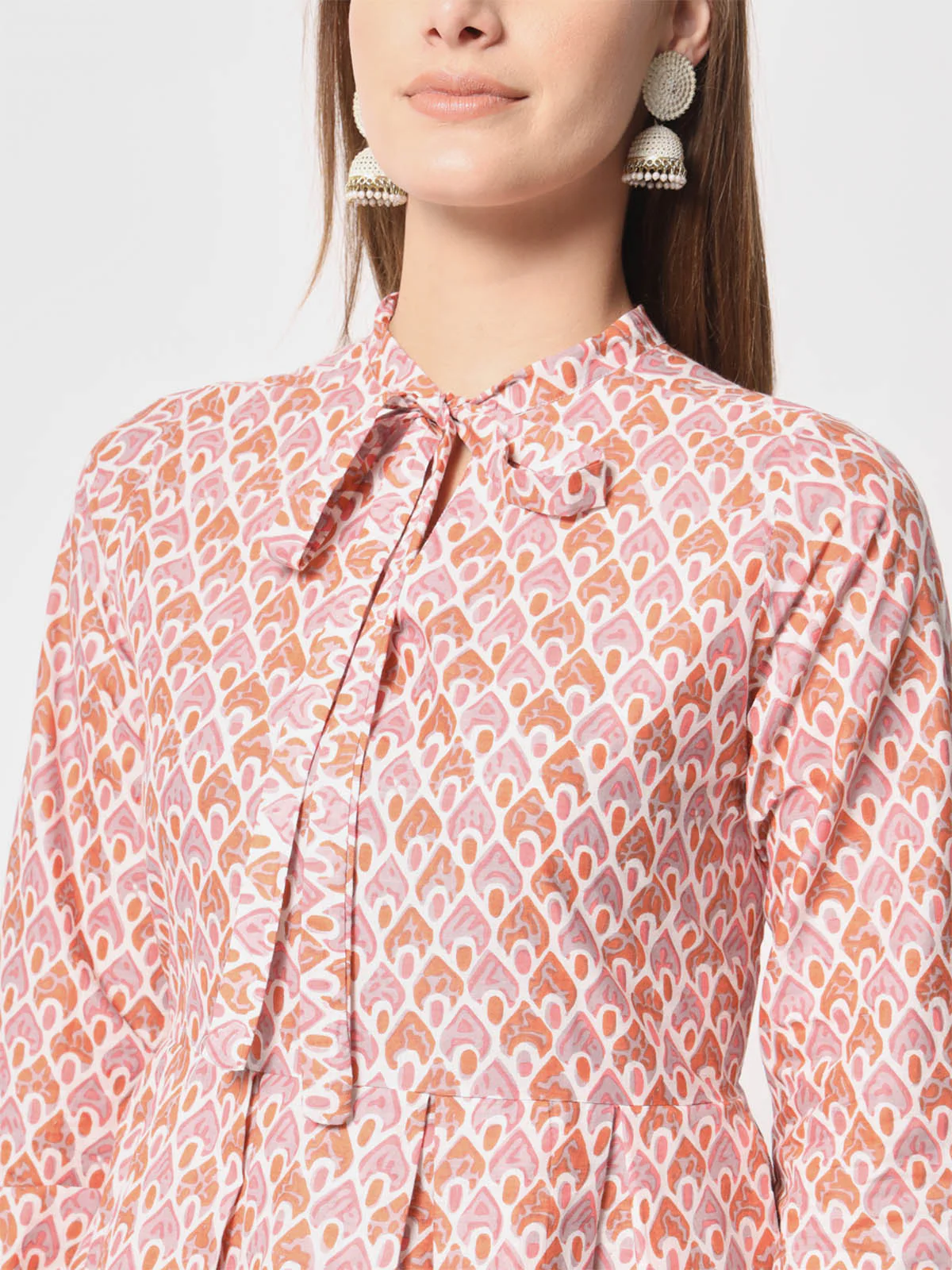 Odette Women Beautiful Pink Cotton Printed Stitched Kurta Set - Image 6