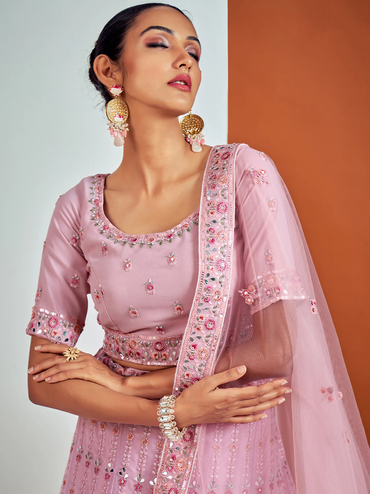 Odette Women Beautiful Pink Georgette Semi Stitched Lehenga With Unstitched Blouse - Image 2