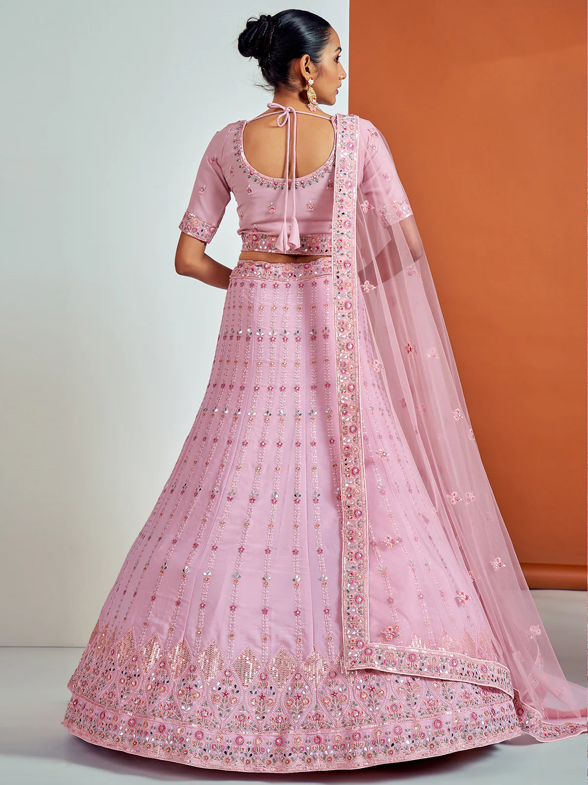 Odette Women Beautiful Pink Georgette Semi Stitched Lehenga With Unstitched Blouse - Image 4