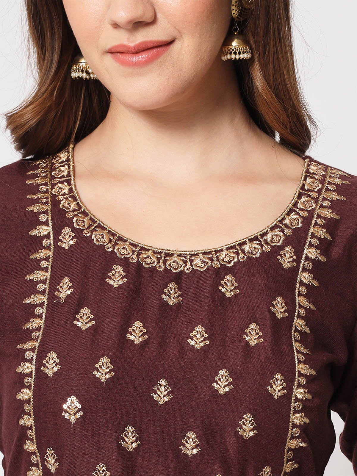Odette Women Beautiful Violet Cotton Embroidered Stitched Kurta Set - Image 6