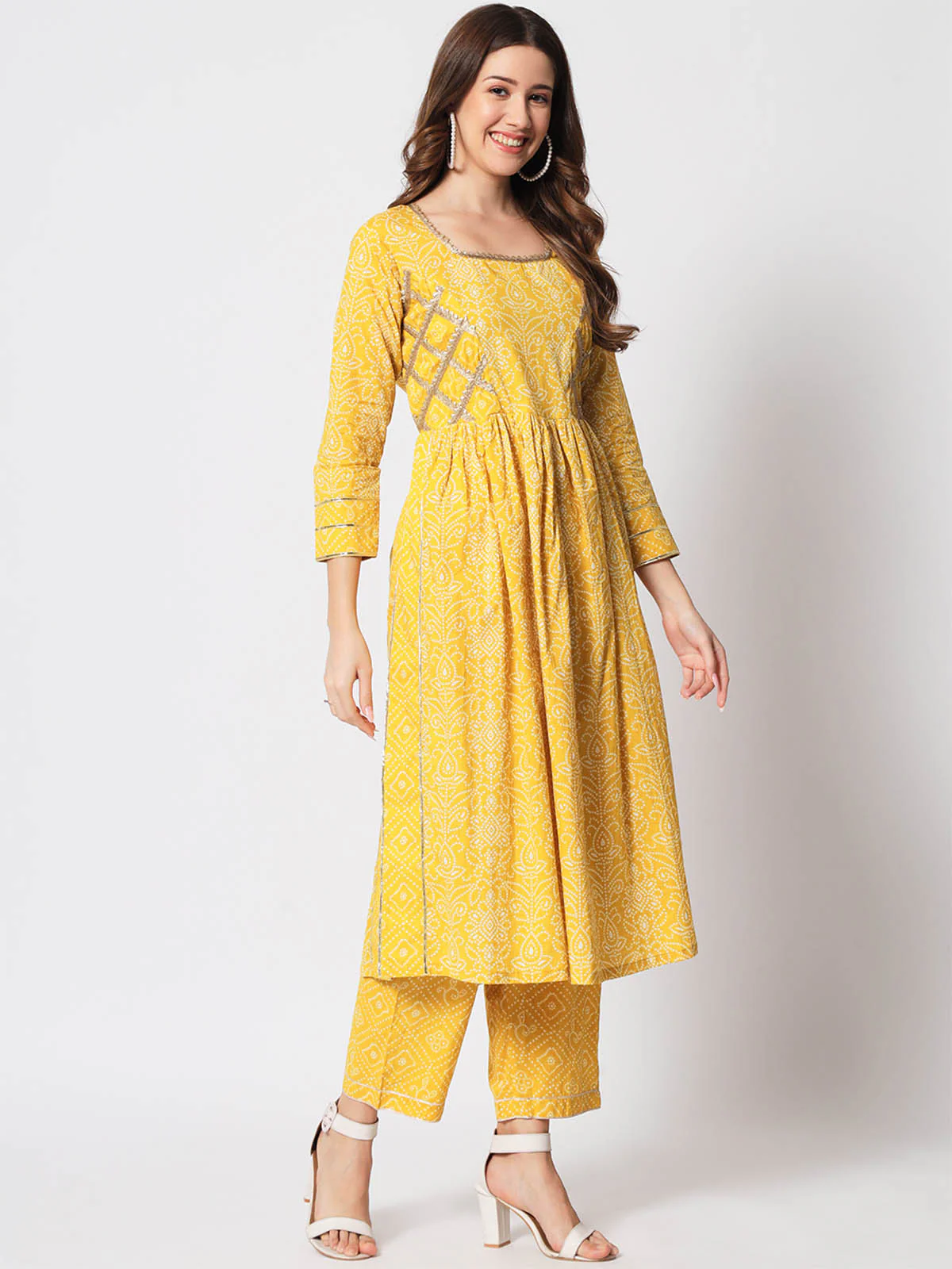 Odette Women Beautiful Yellow Cotton Printed Stitched Kurta Set - Image 4