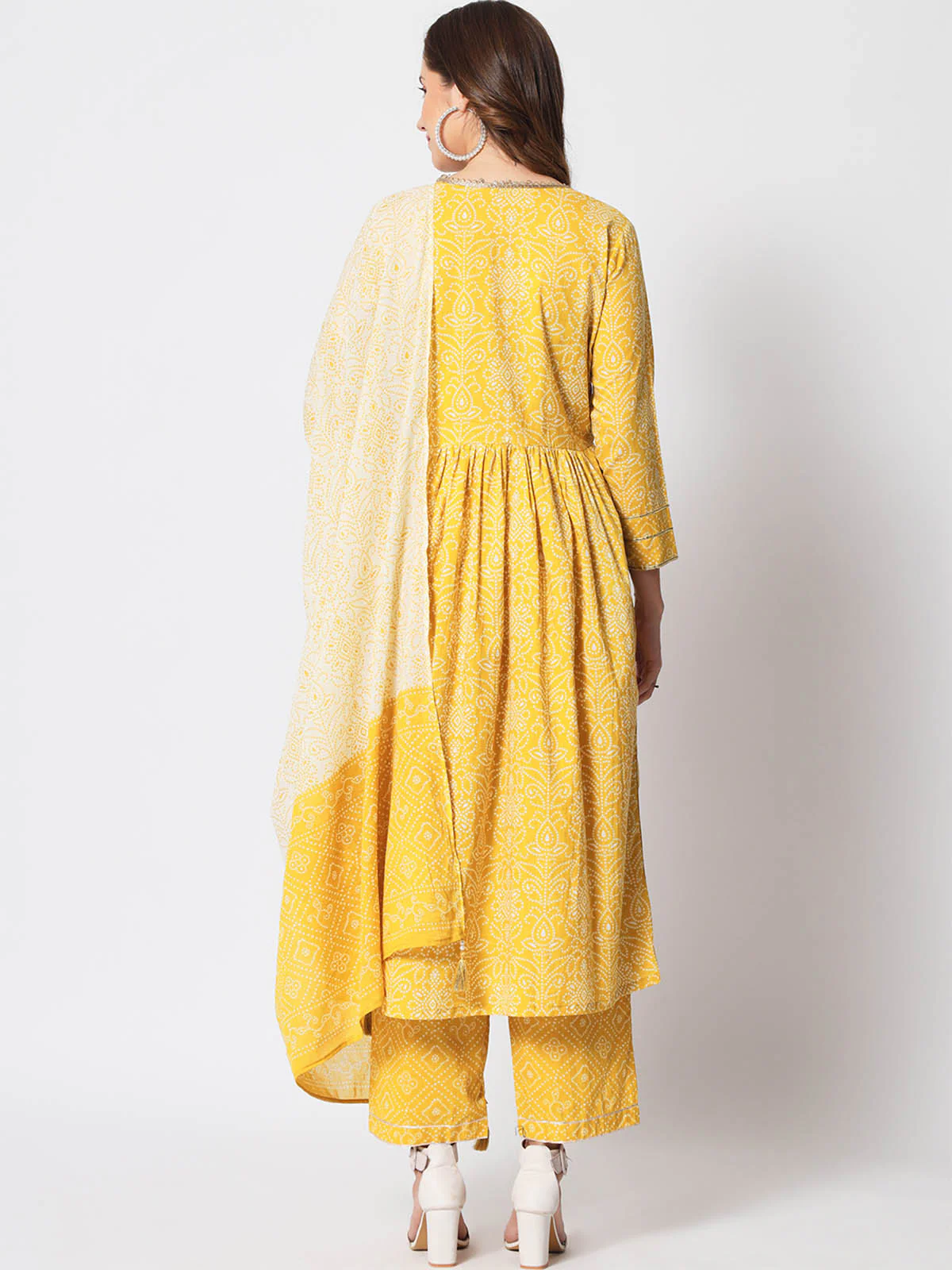 Odette Women Beautiful Yellow Cotton Printed Stitched Kurta Set - Image 5