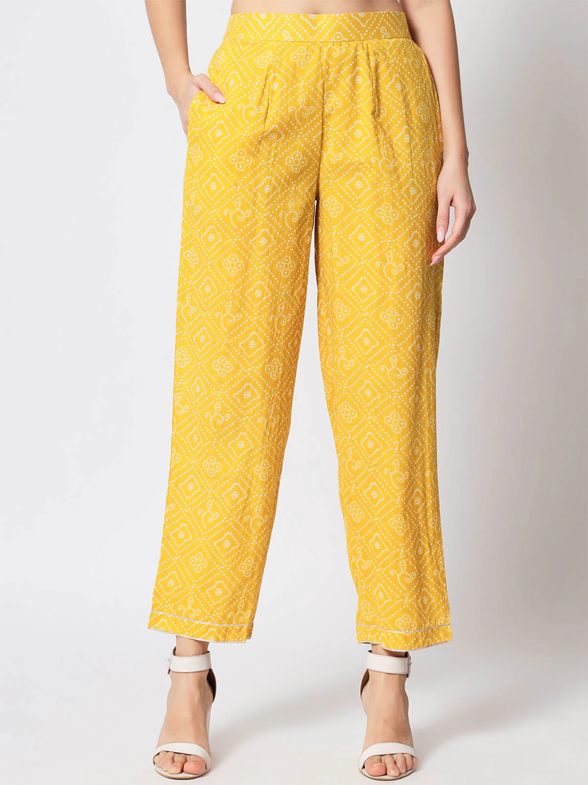 Odette Women Beautiful Yellow Cotton Printed Stitched Kurta Set - Image 7