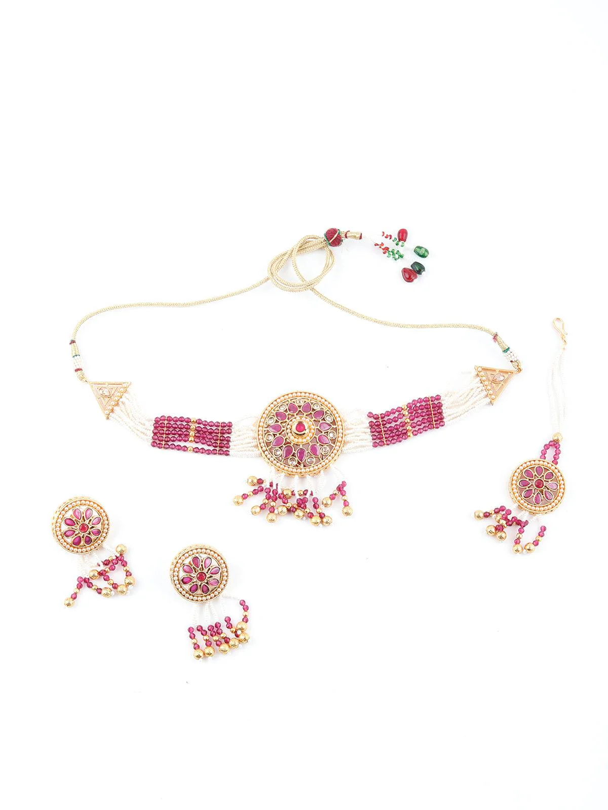 Odette Women Ravishing White And Maroon Choker Necklace Set - Image 3