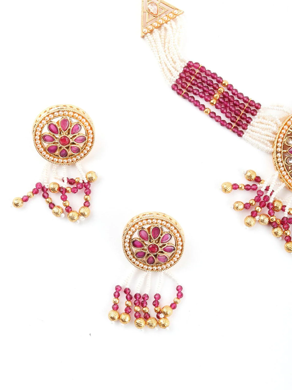 Odette Women Ravishing White And Maroon Choker Necklace Set - Image 6