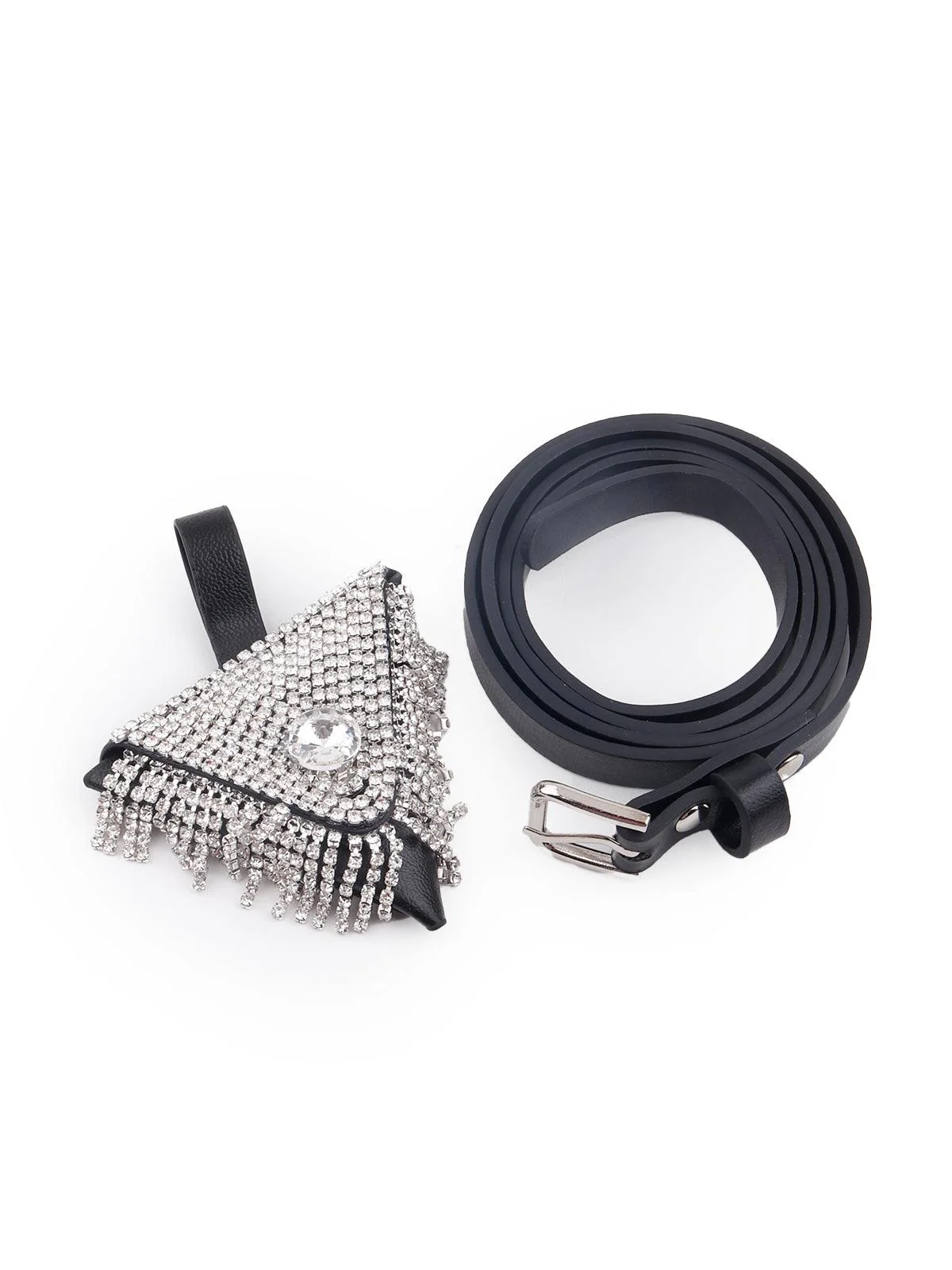 Odette Women Black Diamante Studded Belt Bag - Image 6