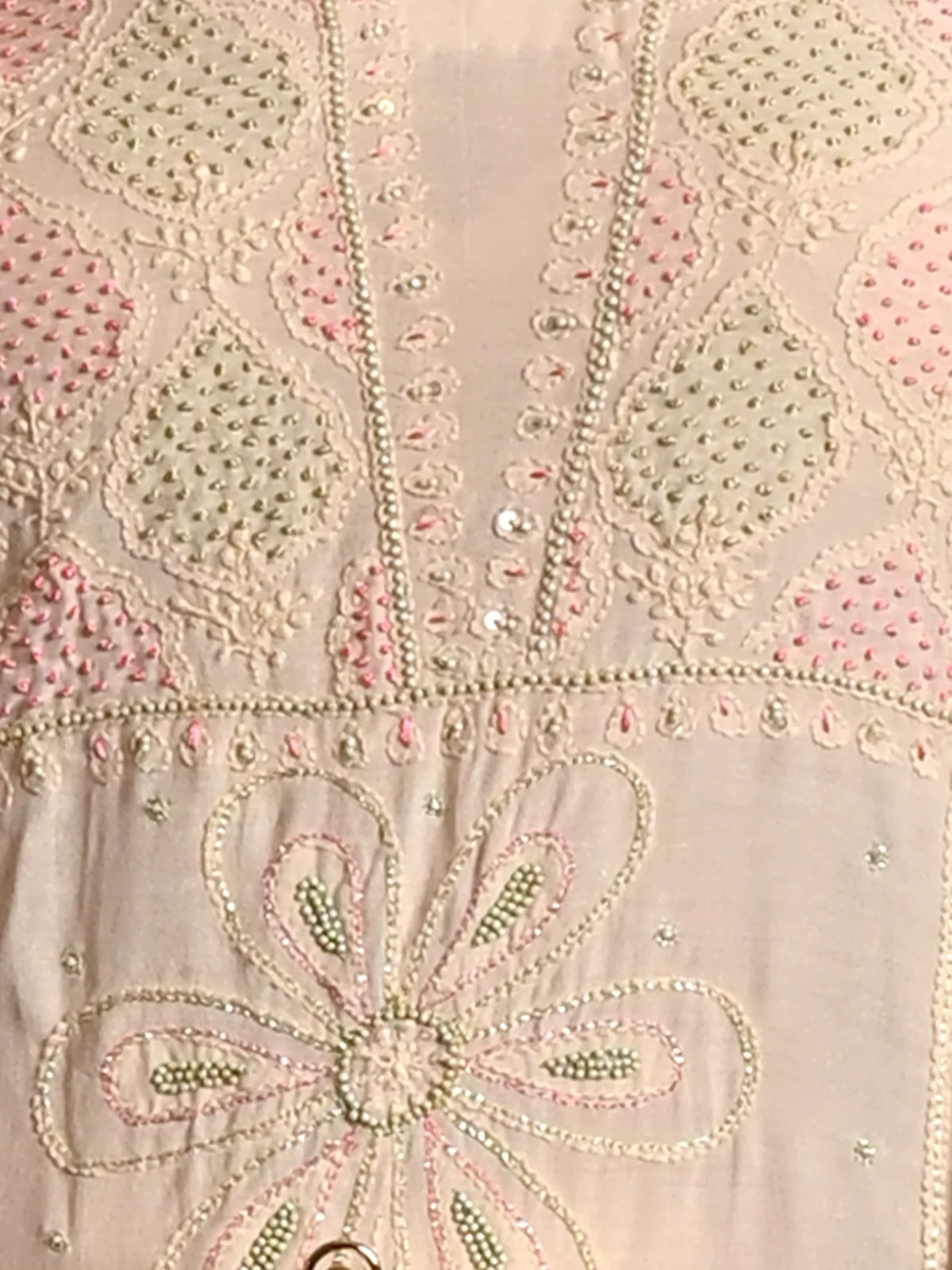 Odette Women Cotton Viscose Chikankari Beads Embroidered Unstitched Kurta Set - Image 4