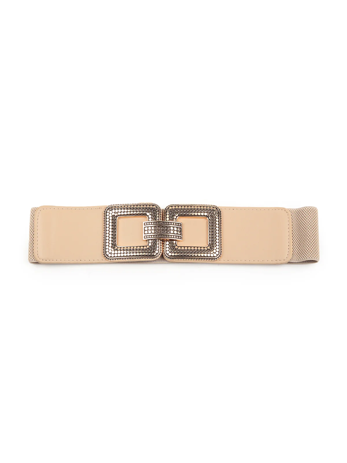 Odette Women Beige Elastane & Faux Leather Embellished Belt - Image 3