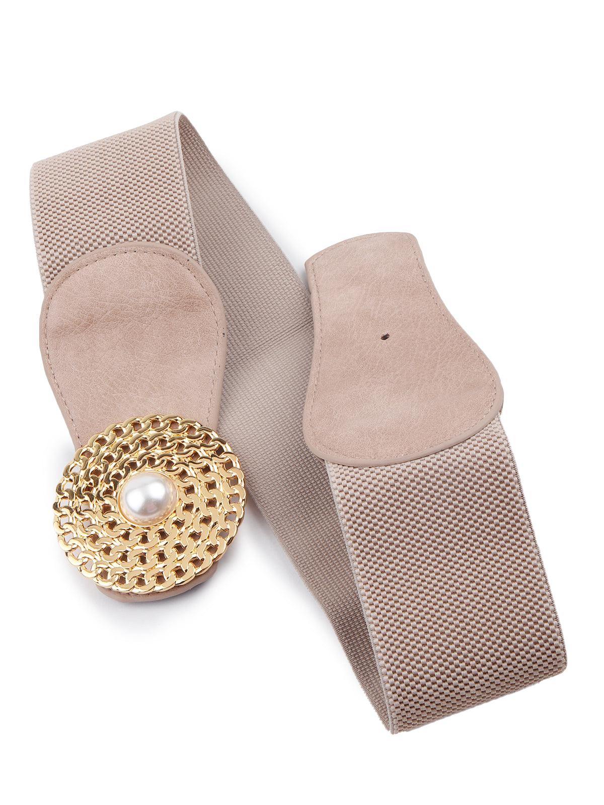 Odette Women Beige Elastic Embellished Belt - Image 4