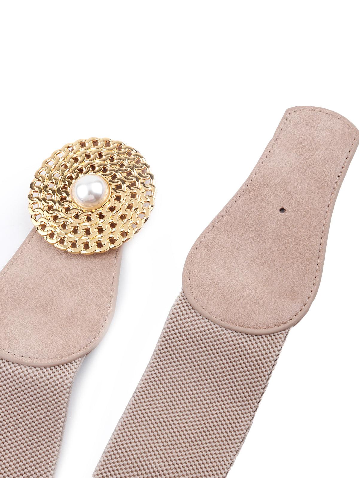 Odette Women Beige Elastic Embellished Belt - Image 6