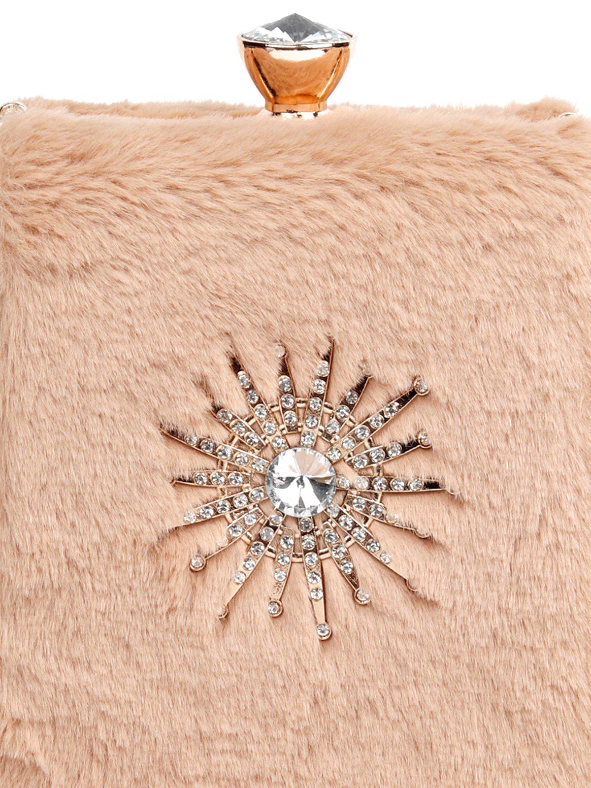 Odette Women Peach Faux Fur Bag - Image 5
