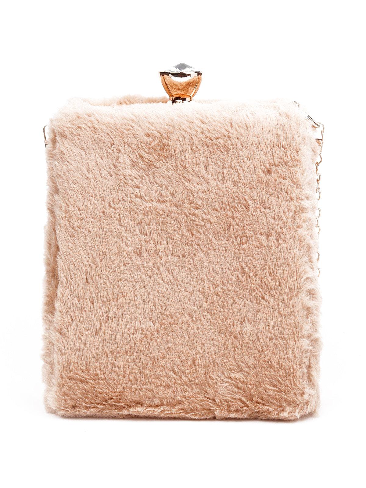 Odette Women Peach Faux Fur Bag - Image 6