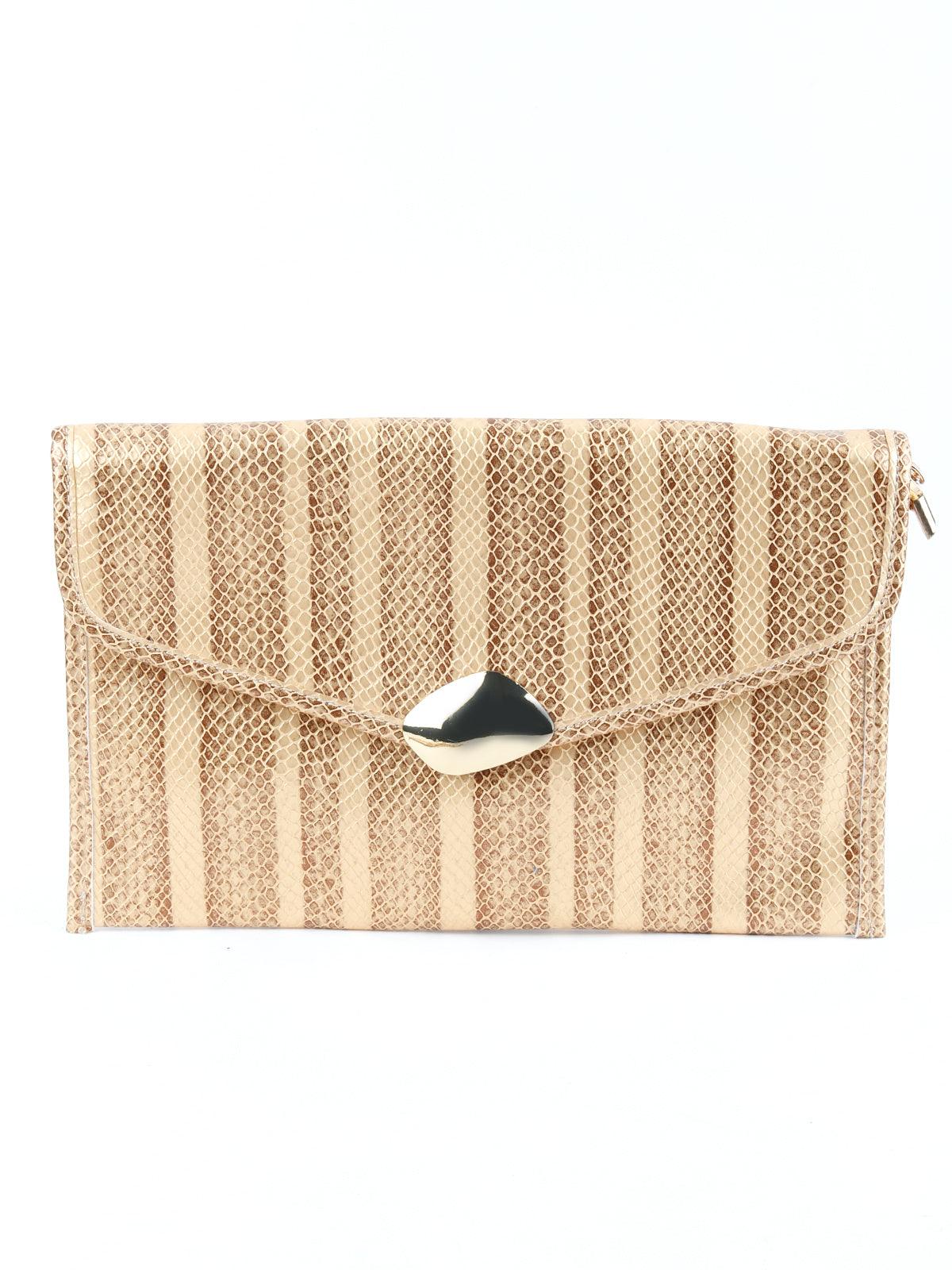 Odette Women Beige Printed Envelope Sling Bag - Image 5