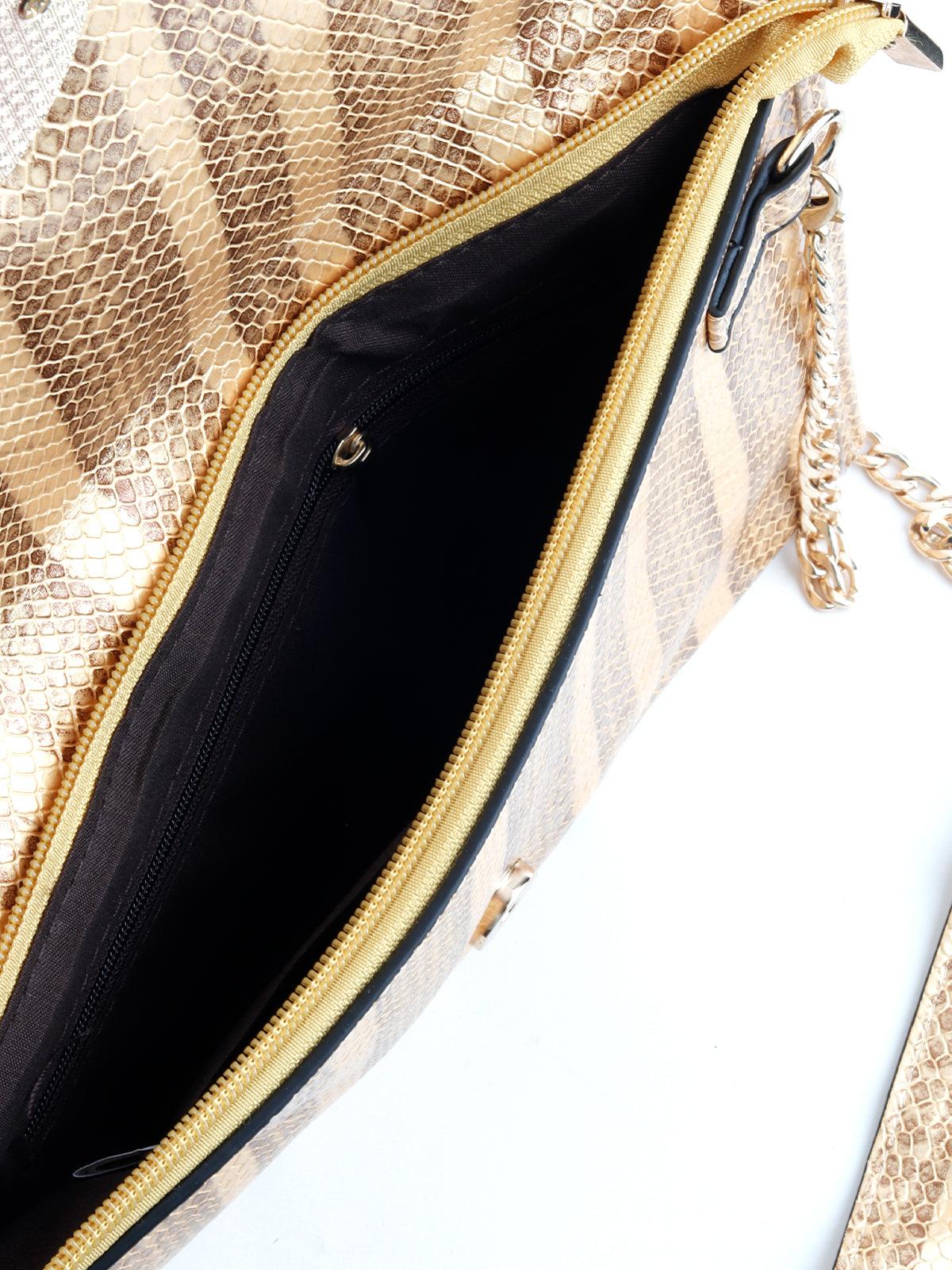 Odette Women Beige Printed Envelope Sling Bag - Image 6