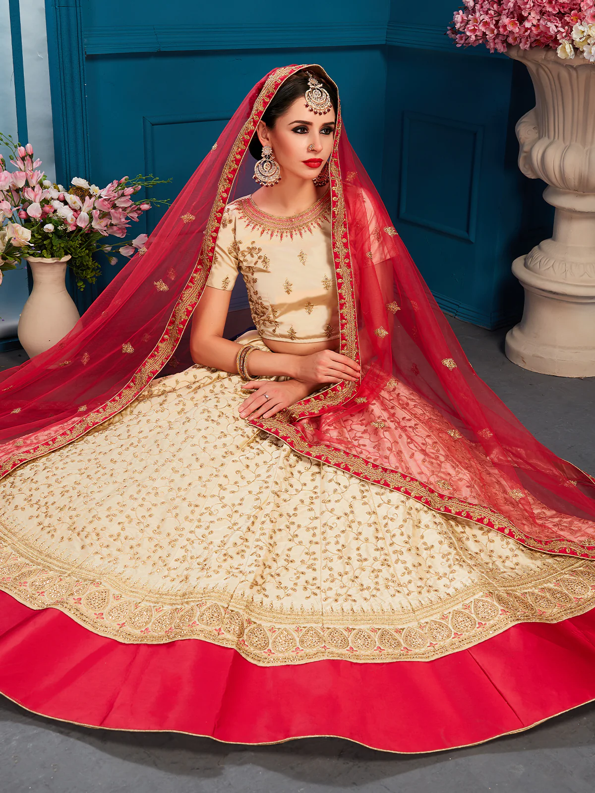Odette Women Beige Designer Semi Stitched Lehenga With Unstitched Blouse - Image 3