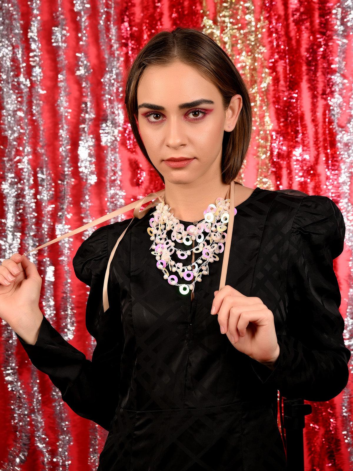 Odette Women Beige Sequin Trendy Layering Necklace - Image 2