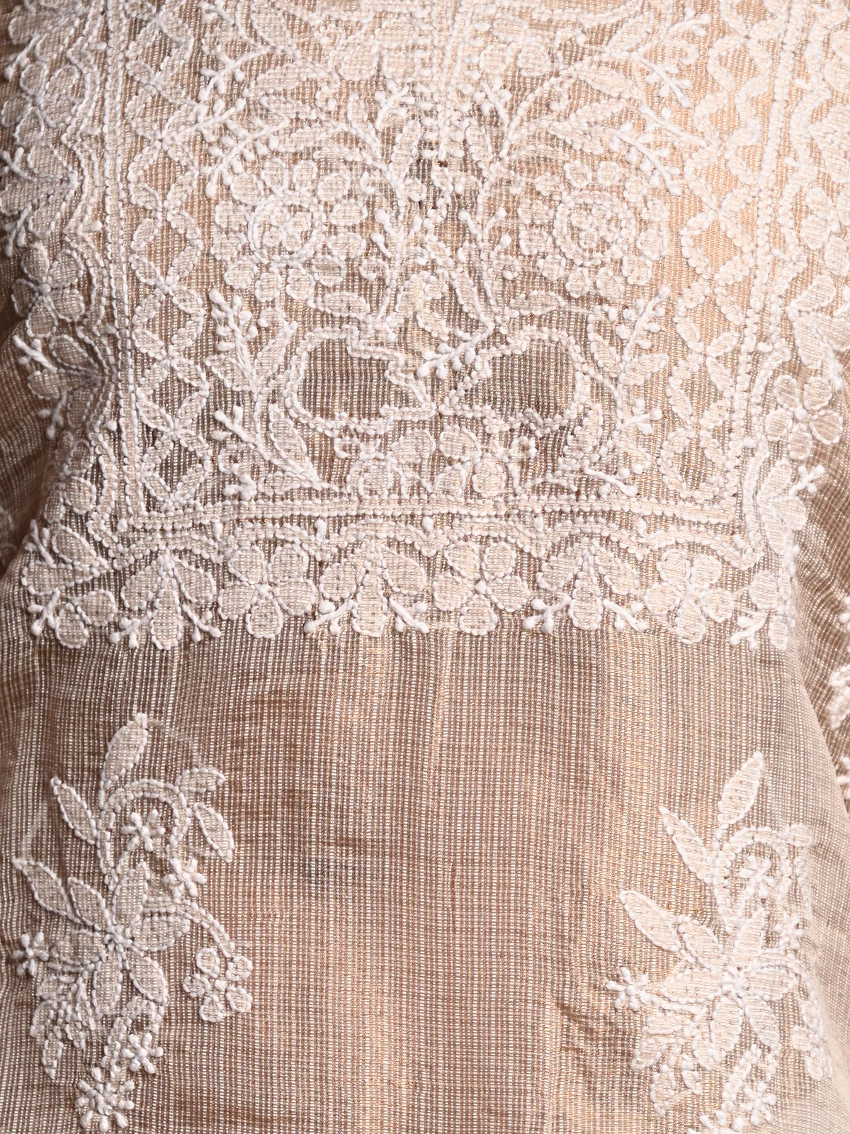 Odette Women Beige Shimmered Polyester Voile Chikankari Embroidered Stitched Kurta with dupatta - Image 5