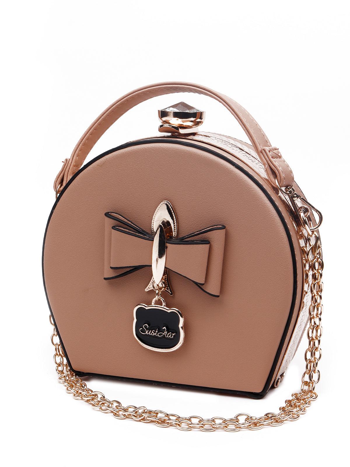 Odette Women Beige Metal Bow Bag - Image 4