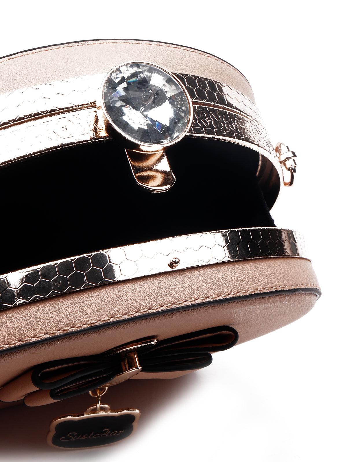 Odette Women Beige Metal Bow Bag - Image 7