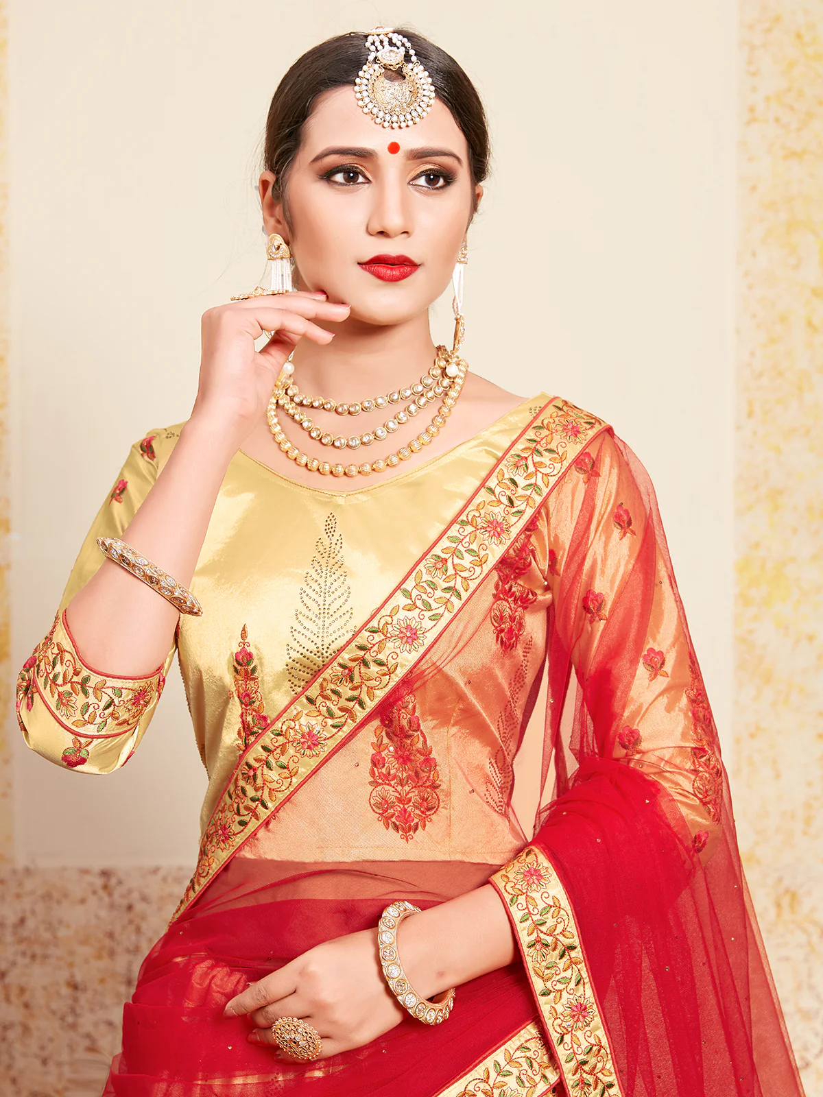 Odette Women Beige Stunning Semi Stitched Lehenga With Unstitched Blouse - Image 3