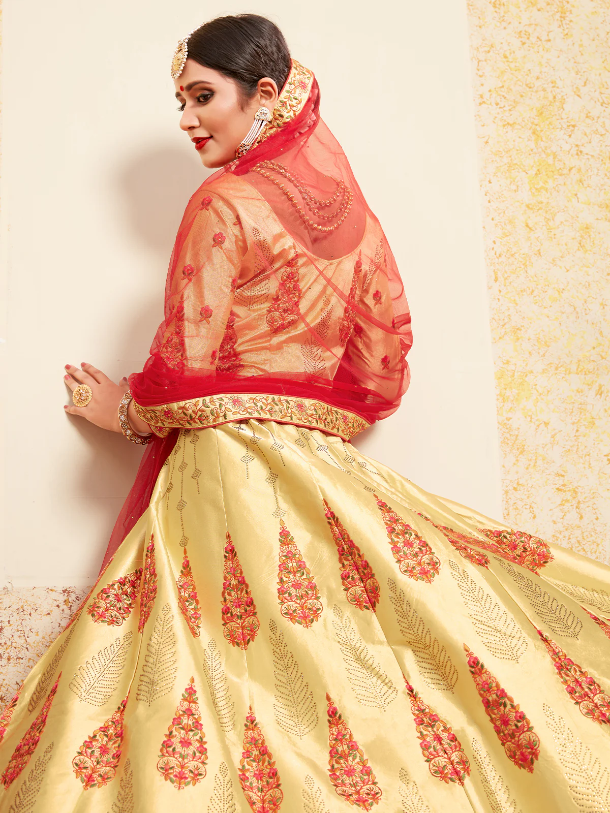 Odette Women Beige Stunning Semi Stitched Lehenga With Unstitched Blouse - Image 4