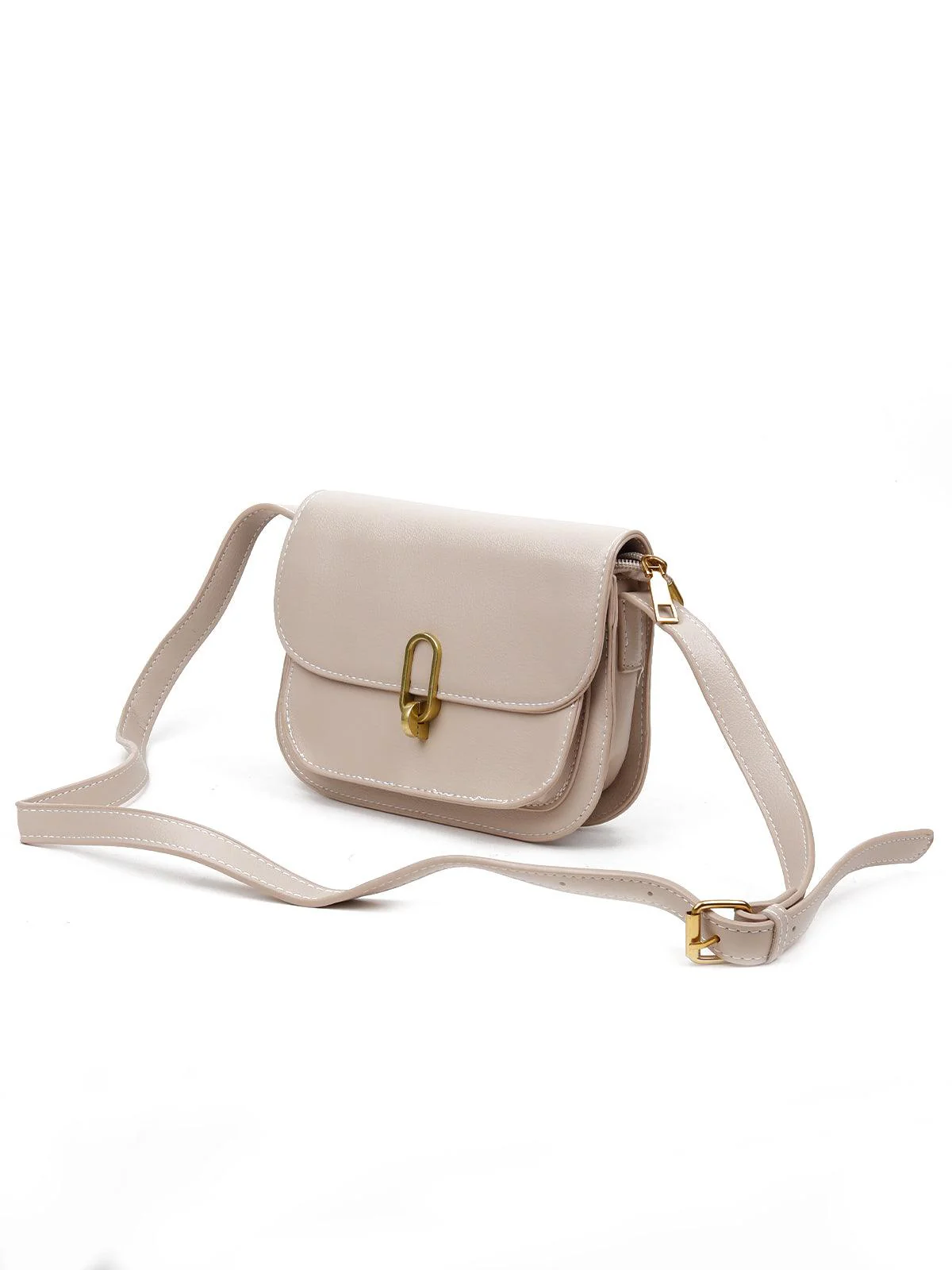 Odette Women Beige Metal Sling Bag - Image 4