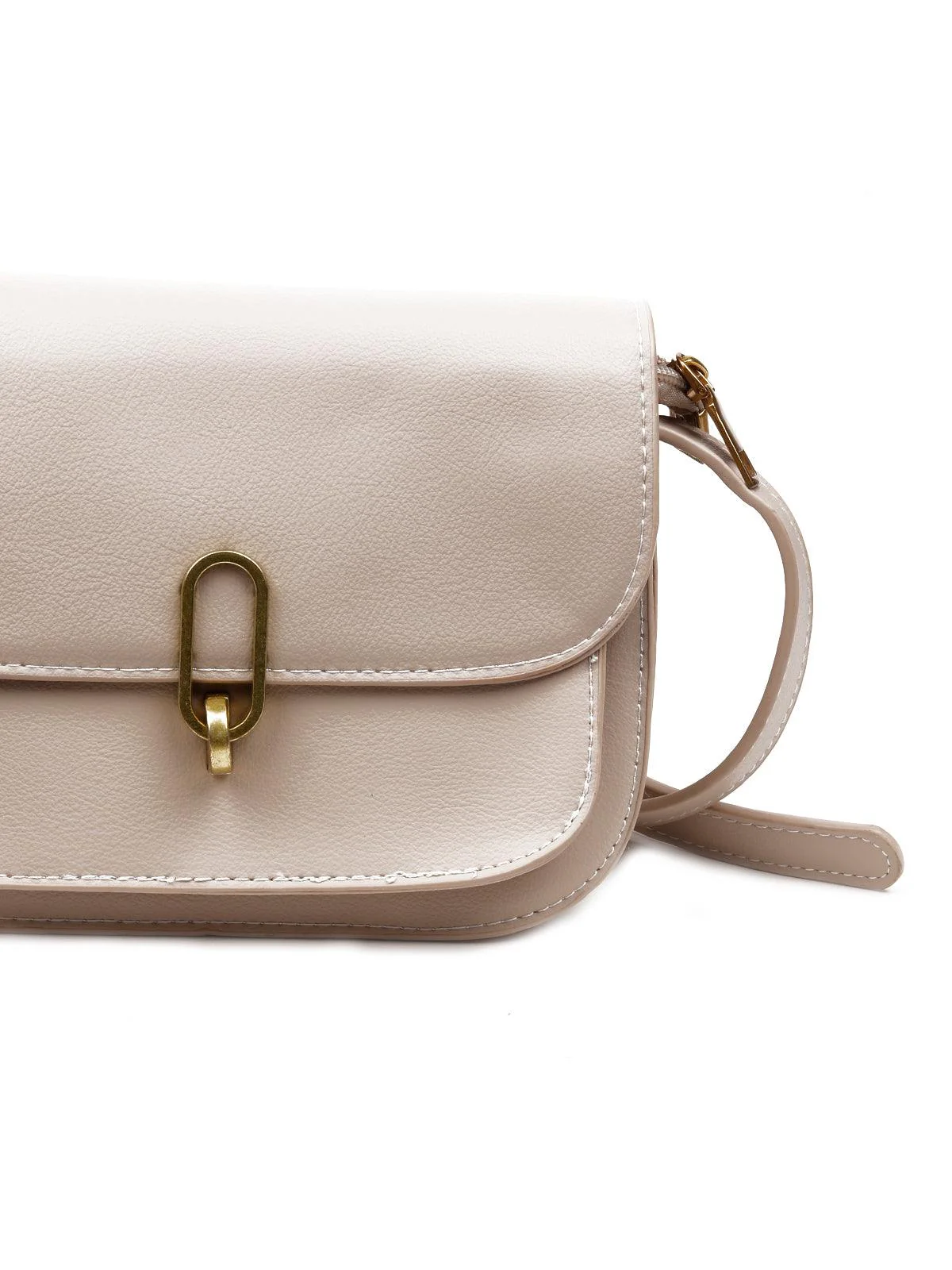 Odette Women Beige Metal Sling Bag - Image 6