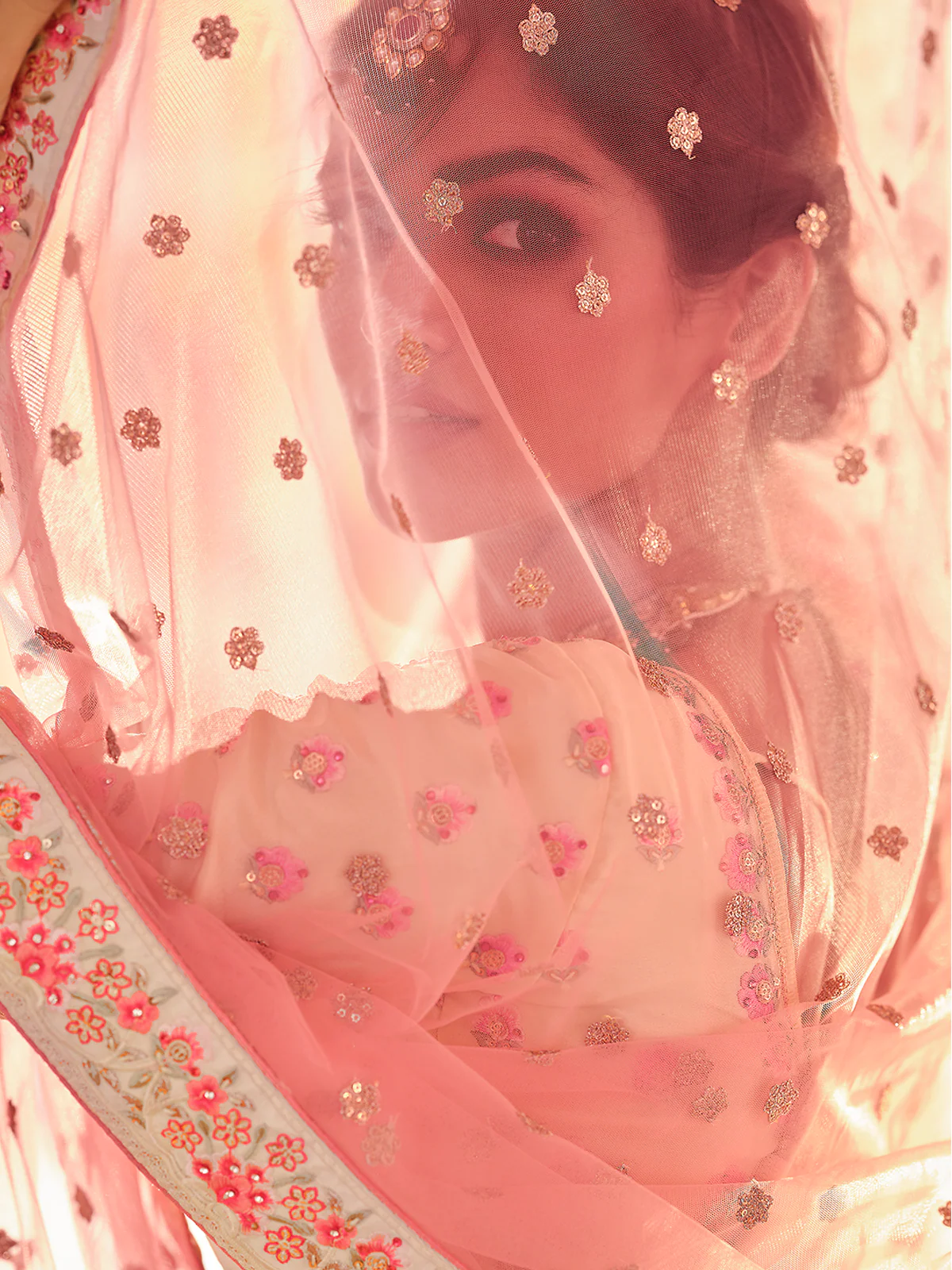 Odette Women Beige Embroidered Crepe Semi Stitched Lehenga With Unstitched Blouse - Image 4
