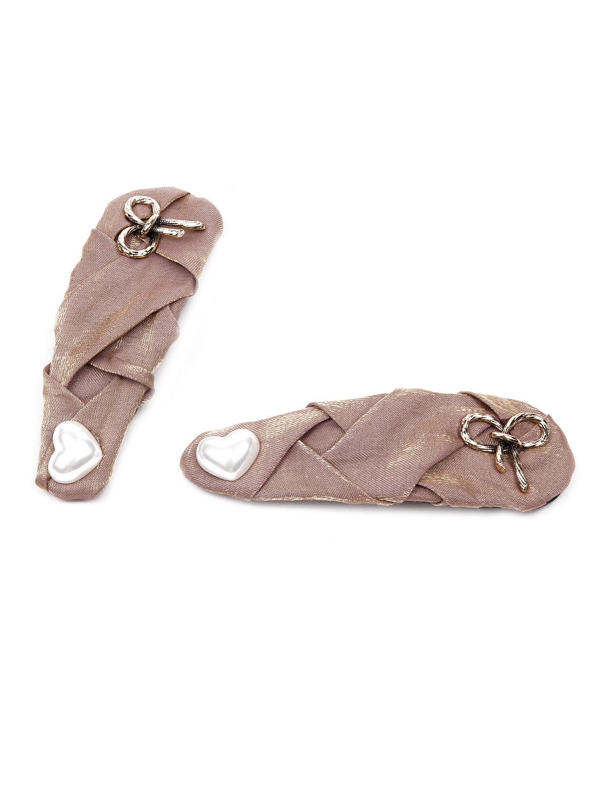 Odette Women Beige Wrapped Cute Embellished Hair Clip - Image 2