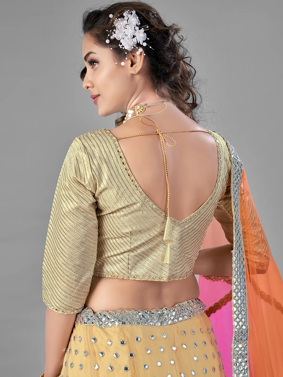 Odette Women Beige Embroidered Soft Net Semi Stitched Lehenga With Unstitched Blouse - Image 4