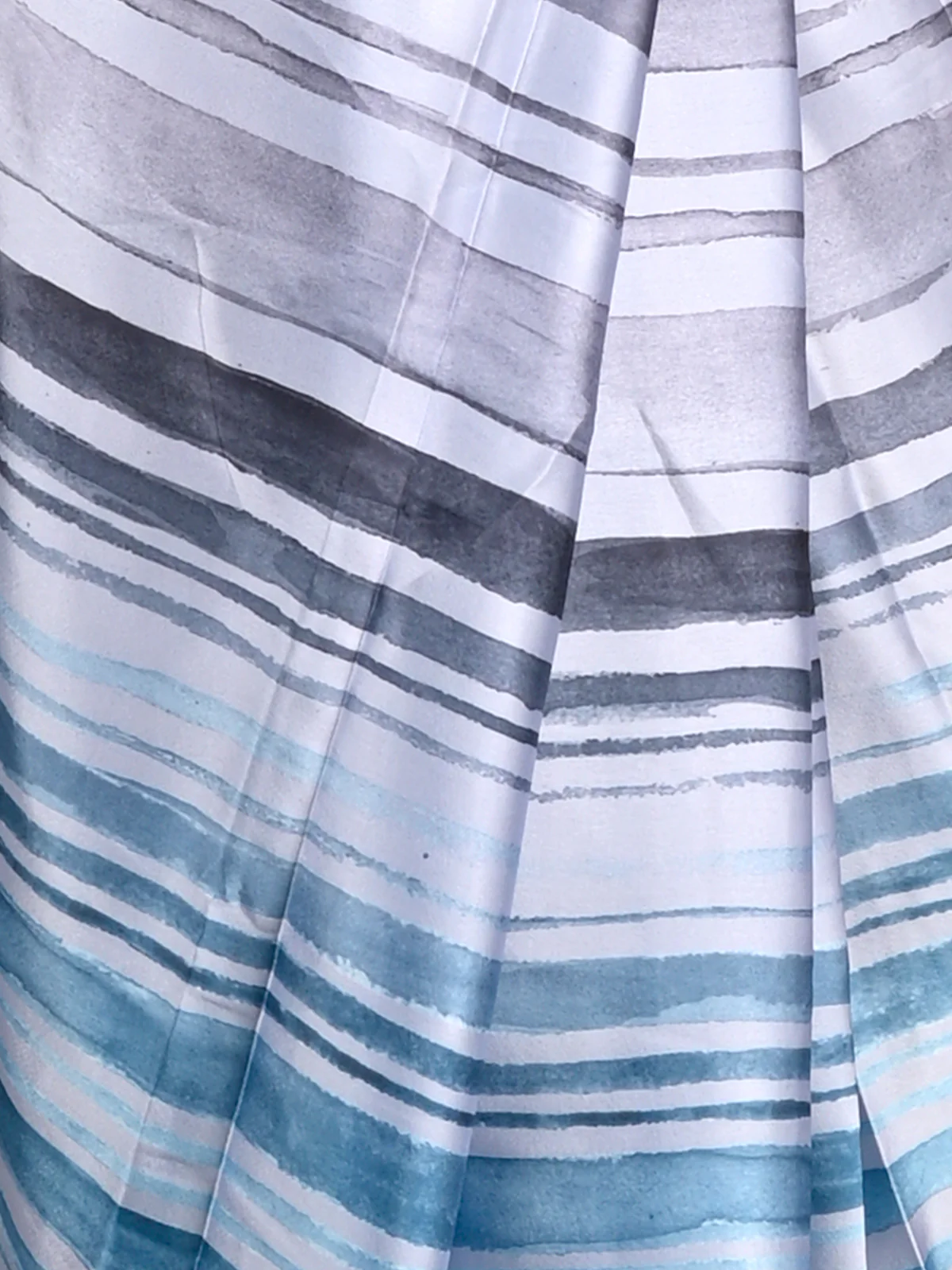 Odette Women Black And Blue Silk Blend Digital Stripes Print Saree With Unstitched Blouse - Image 4