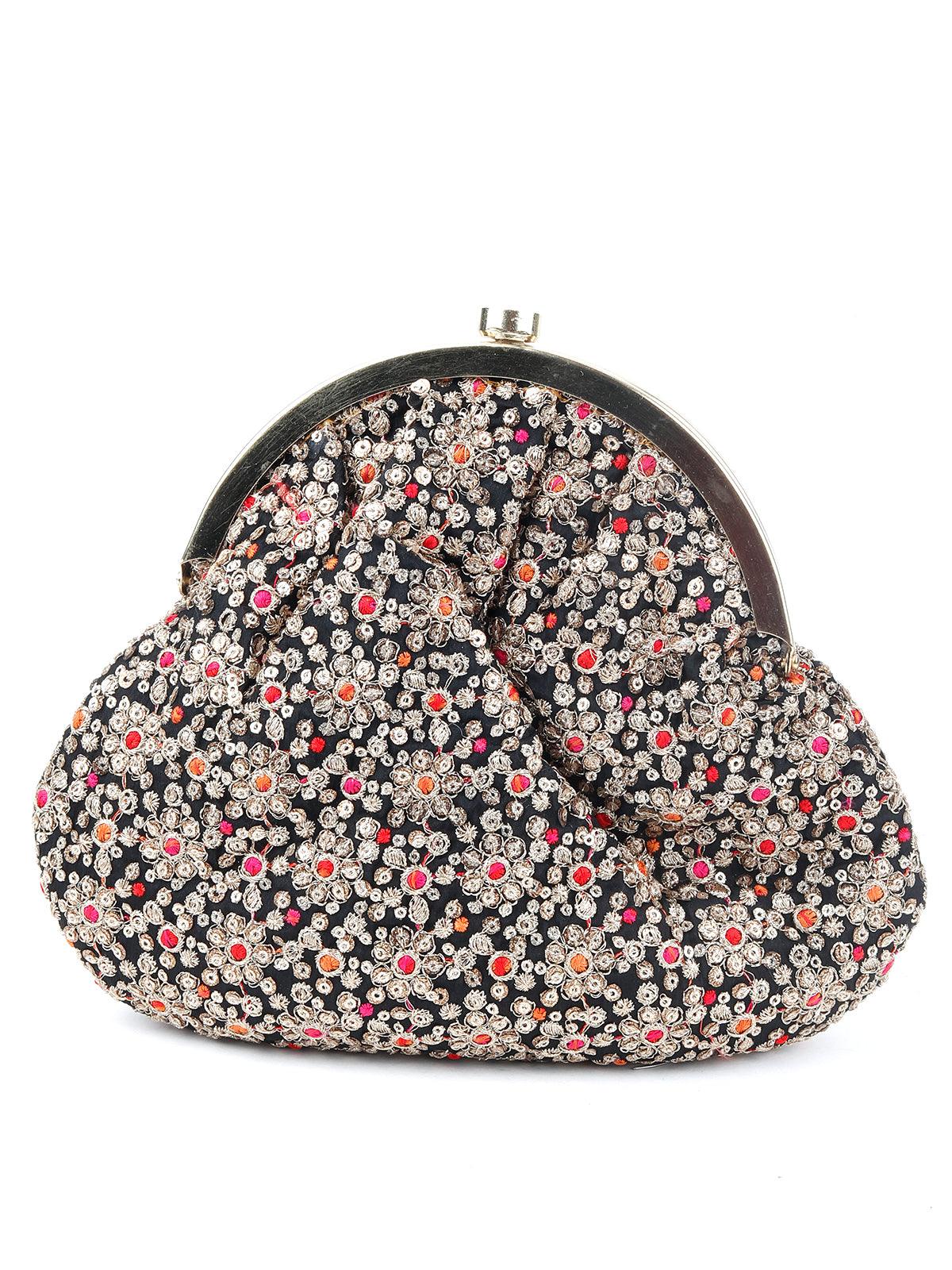 Odette Women Black And Golden Embellished Batuwa - Image 2