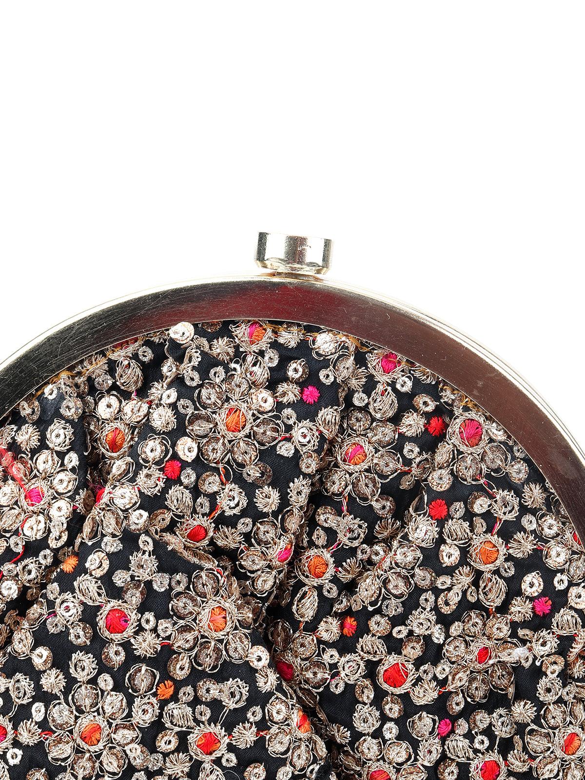 Odette Women Black And Golden Embellished Batuwa - Image 3