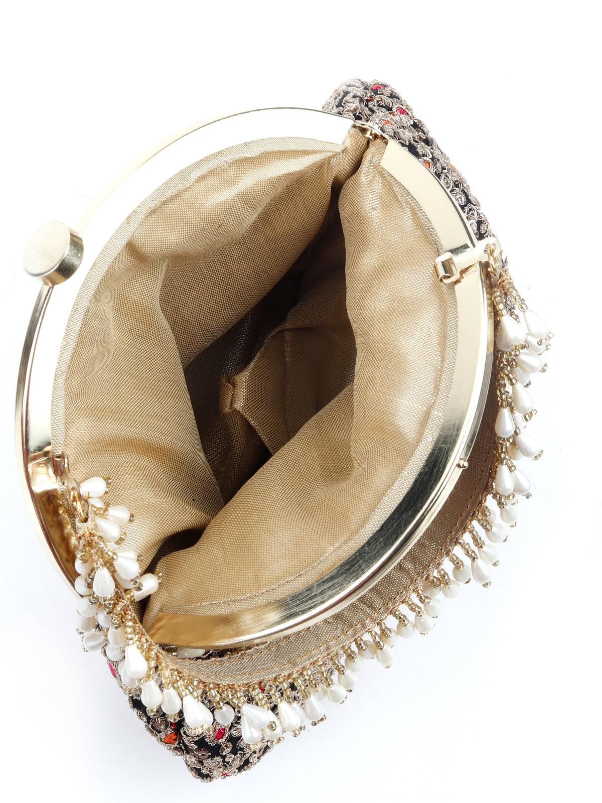 Odette Women Black And Golden Embellished Batuwa - Image 4