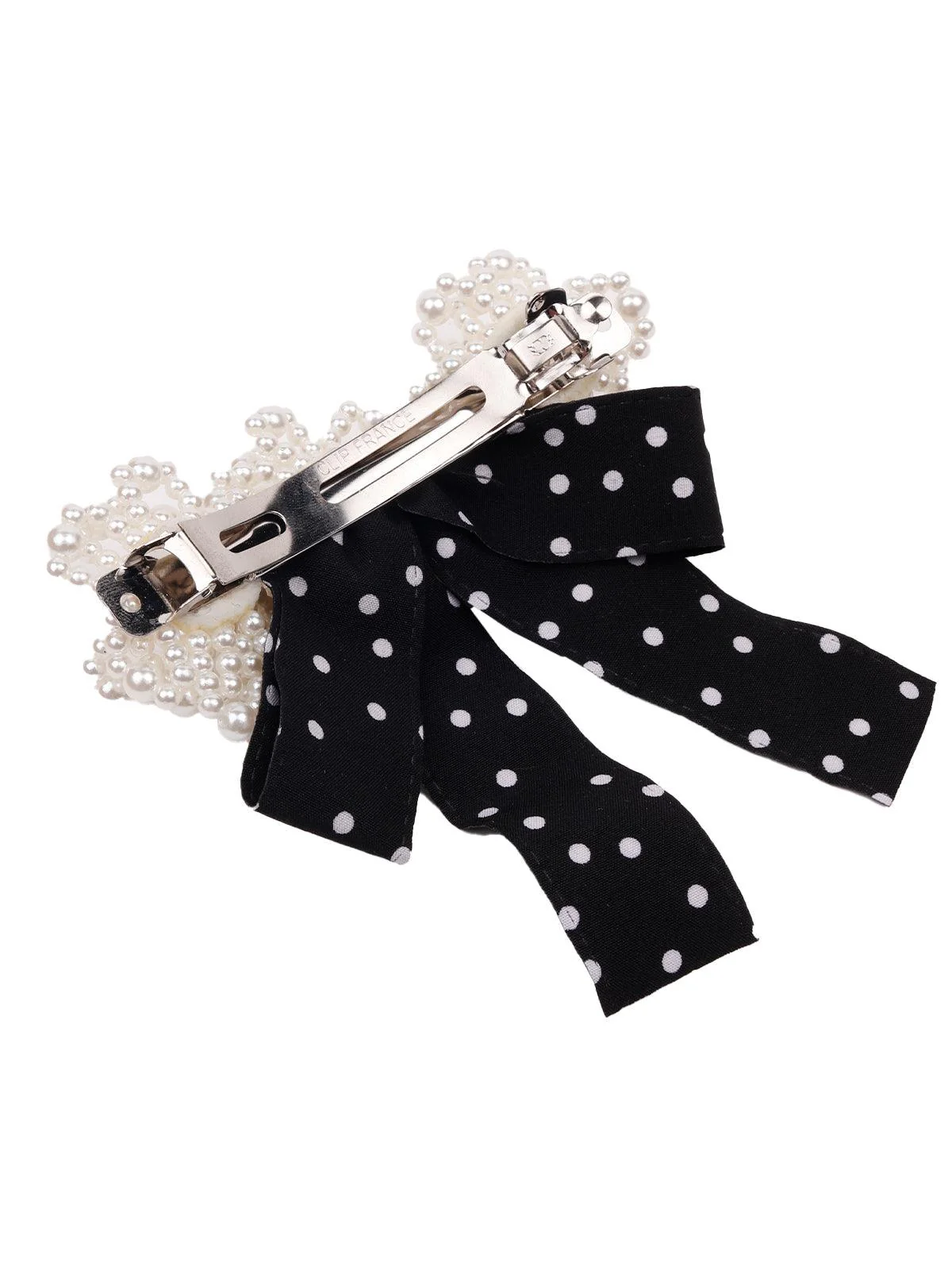 Odette Women Black And White Polka Dotted Hair Clip - Image 4