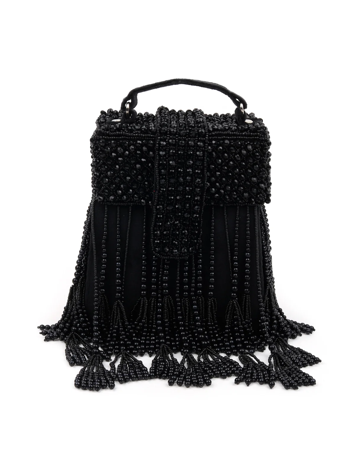 Odette Women Black Beaded Sling Bag With Tassels - Image 4