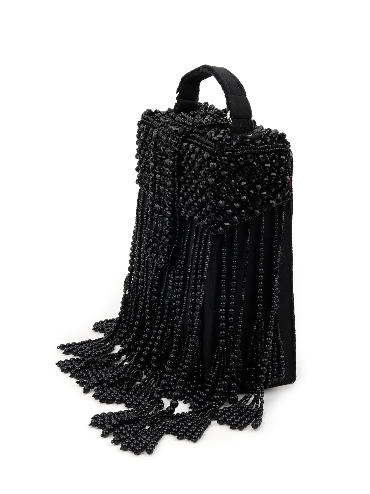 Odette Women Black Beaded Sling Bag With Tassels - Image 5