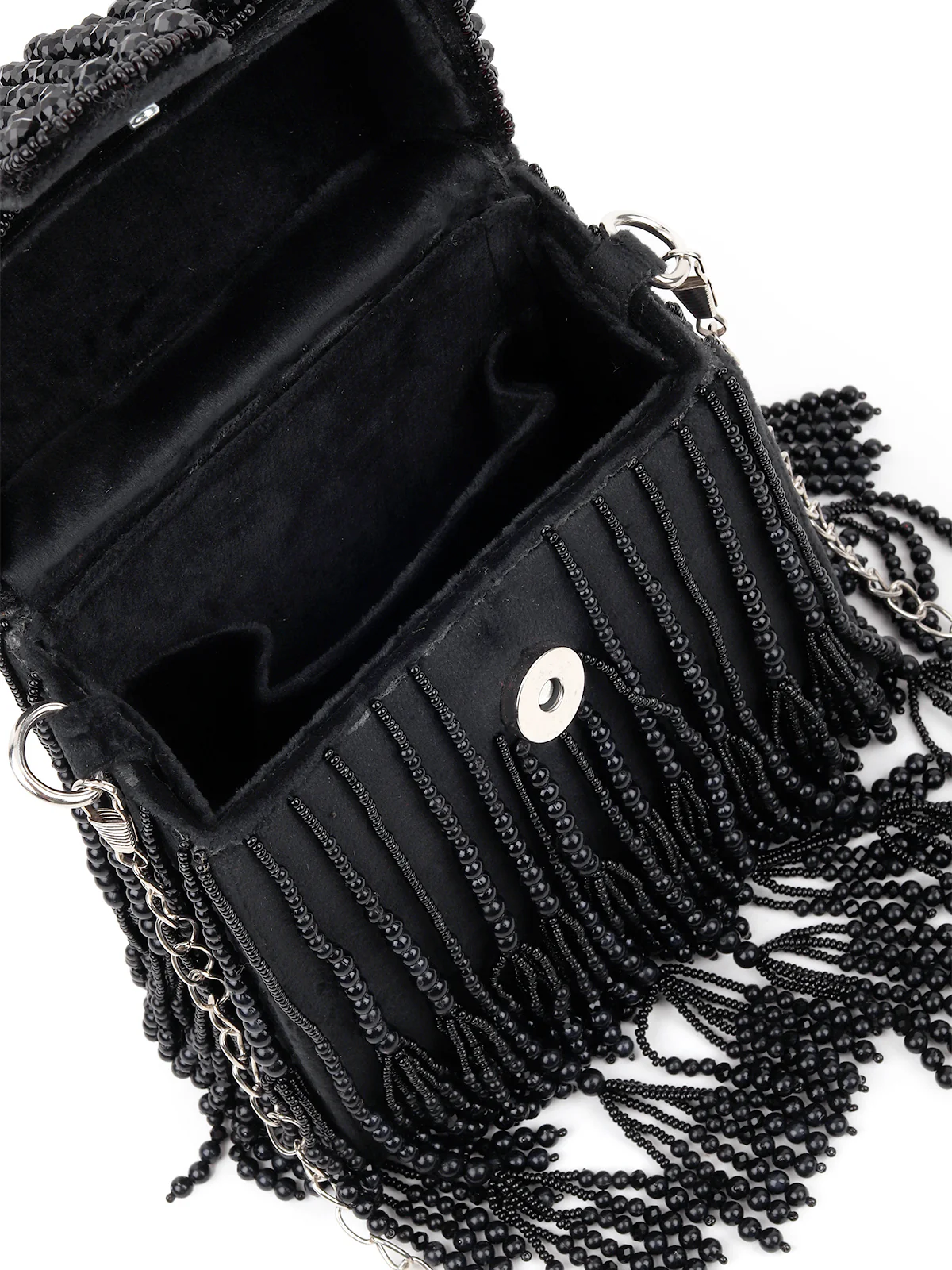 Odette Women Black Beaded Sling Bag With Tassels - Image 7