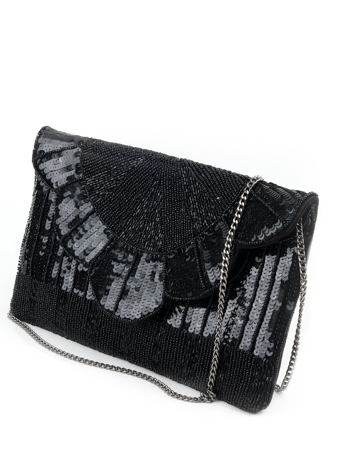 Odette Women Black Designer Tickle And Beads Envelope Clutch - Image 3