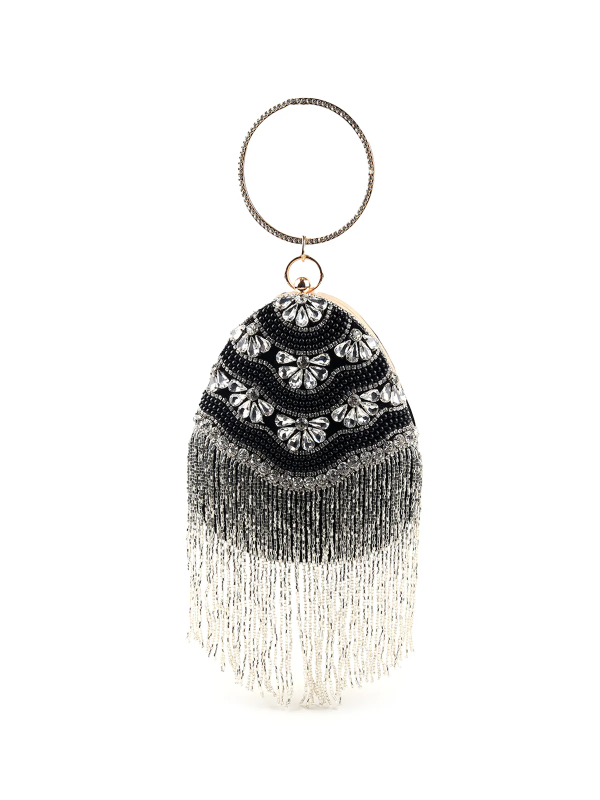 Odette Women Black Egg Shape Crystal Clutch Bag - Image 3