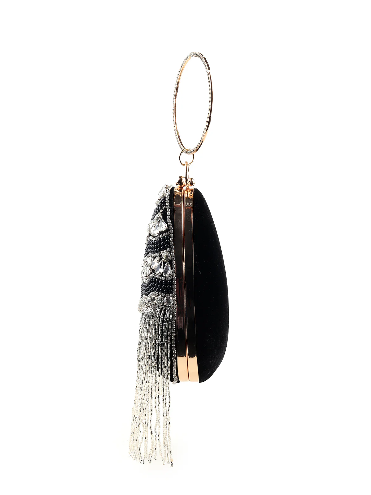 Odette Women Black Egg Shape Crystal Clutch Bag - Image 4